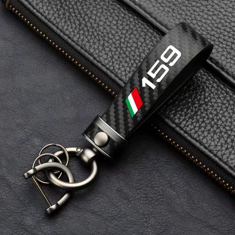 Car carbon fiber keychain leather metal pattern For Alfa Romeo 156 159 1998 2001 2002 2003 2004 2005 2006-2022 Car Accessories