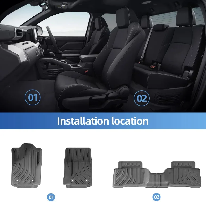 Fußmatten für Toyota Tacoma 2024 (Doppelkabine) Allwetter-Autofußmatten TPE 3D Fußmatte Schwarz Linkslenker Schwarz – Detail 2