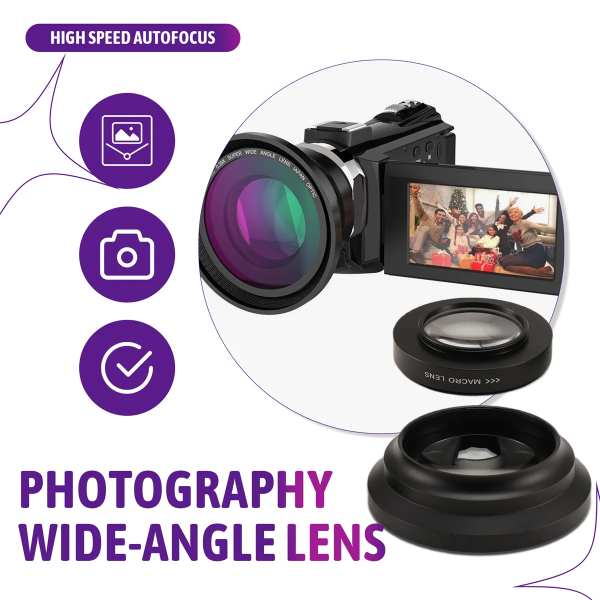 

TCE Professional 37mm Macro+72mm Wide Angle Lens 0.39X Full HD for 4K Camcorder