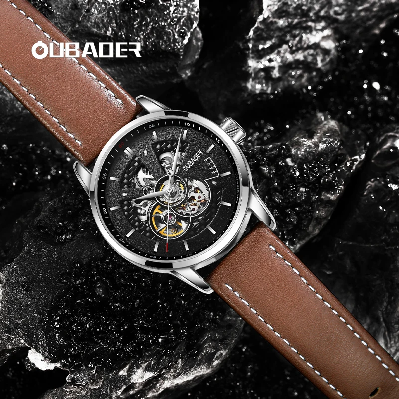 OUBAOER NEW Men\'s Automatic Mechanical Wristwatch Fashion Hollow Dial Business Waterproof Sport Watch for Men Relogio Masculino