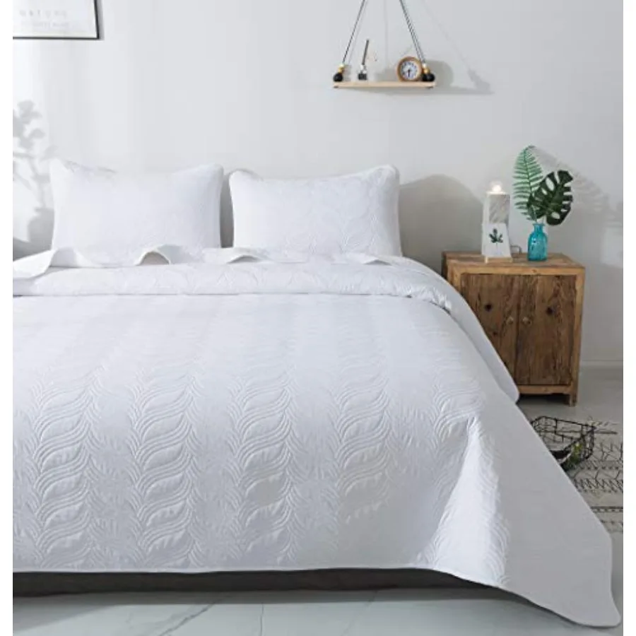 

Комплект из 3 предметов: белое покрывало King/Cal King размера с новым узором – мягкое, легкое покрывало из микрофибры для всех сезонов, 118x106 дюймов