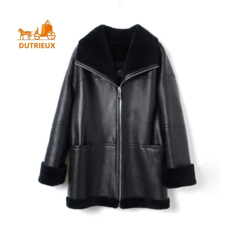 New Winter Women\'s Coat, High-end Genuine Fur Zipper Lapel Wool Coat Fur and Elegant Temperament Cashmere Warm Thick Travel Coat