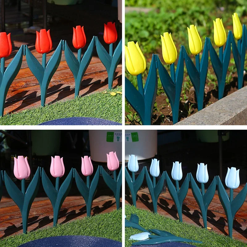 5PCS Simulation Tulip Flower Garden Fence Plastic Colourful For Outdoor Yard Lawn Decor Border Lawn Fence Gardening landscaping