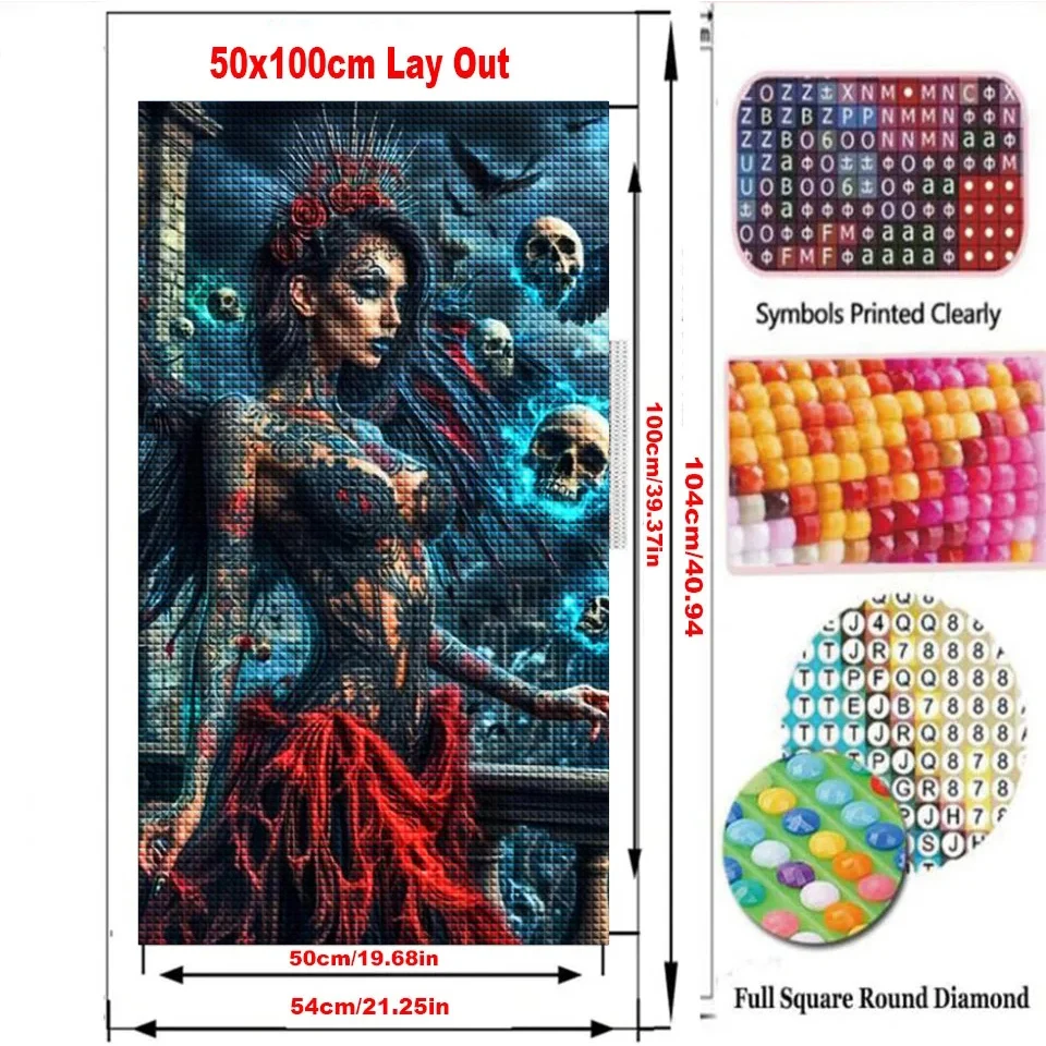 Gothic Angel Beauty Skull Mosaic Diamond Painting Kits,For Home Decor Full Round Diamond Embroidery Cross Stitch Kits Crafts Art