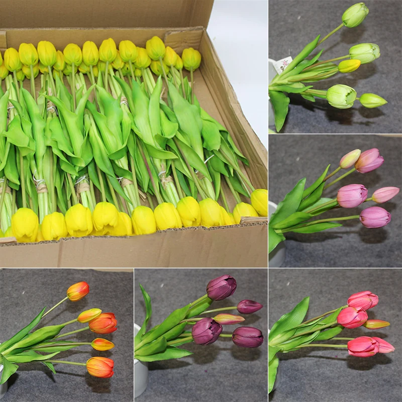 New Luxury Silicone Real Touch Tulips Bouquet Decorative Artificial Flower Home Decoration flores artificiales