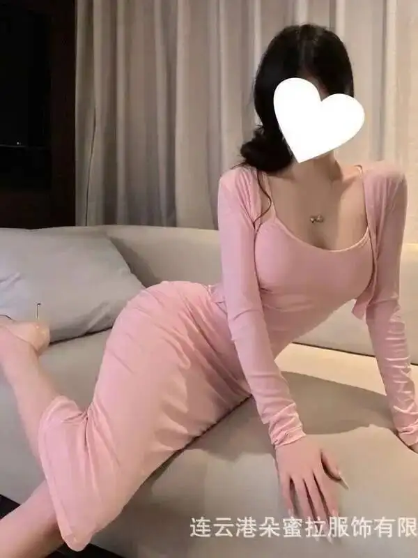 Seksowna, delikatna domownica, sukienka bodycon z głębokim dekoltem i wycięciami, elegancka, seksowna, w stylu czystej pożądania, gorące, seksowne koreańskie topy damskie BFI8