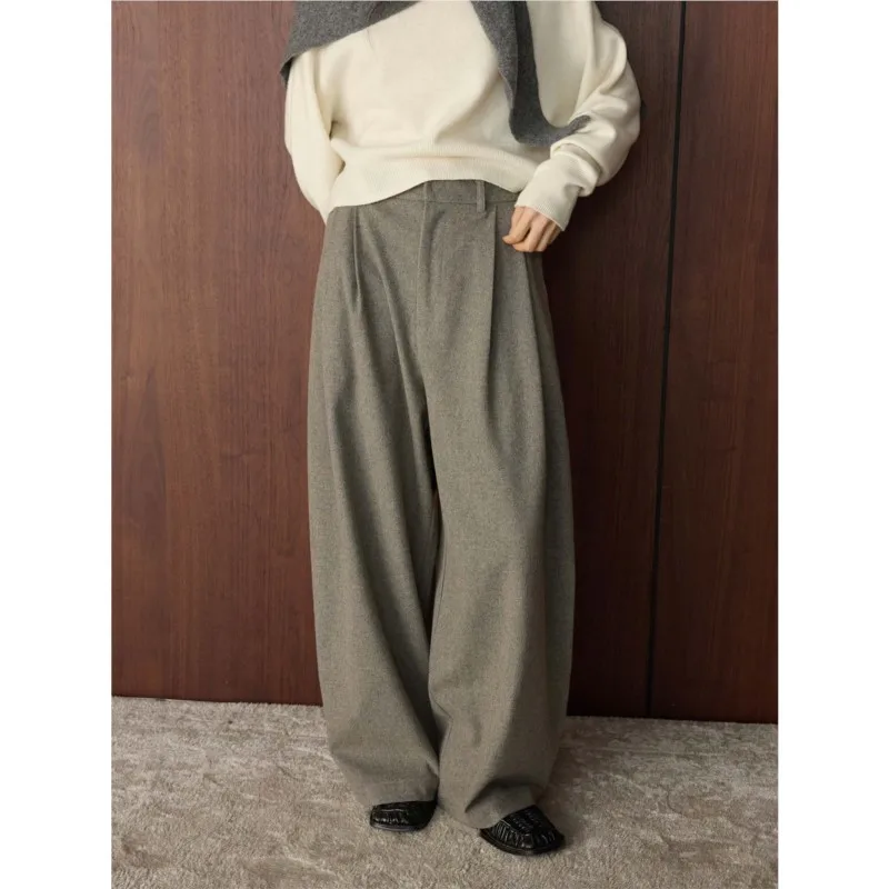 سراويل جوهنيتشر الفرنسية الأنيقة غير الرسمية فضفاضة عالية الخصر للنساء سراويل شتوية جديدة متعددة الاستخدامات وبسيطة واسعة الساق