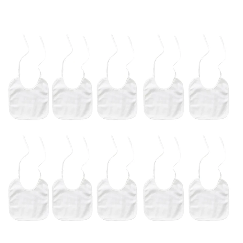 Pack of 10pcs White Cotton Baby Bibs for Painting DIY Sublimation Blank Burp Cloths Infant Shower Gift for Boys Girls