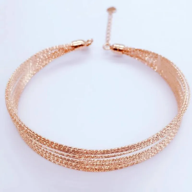 Classic Multi Layered Shiny Circle Bracelet for Women 585 Purple Gold Plated 14K Rose Gold Hollow Out Charm Bangles Jewelry