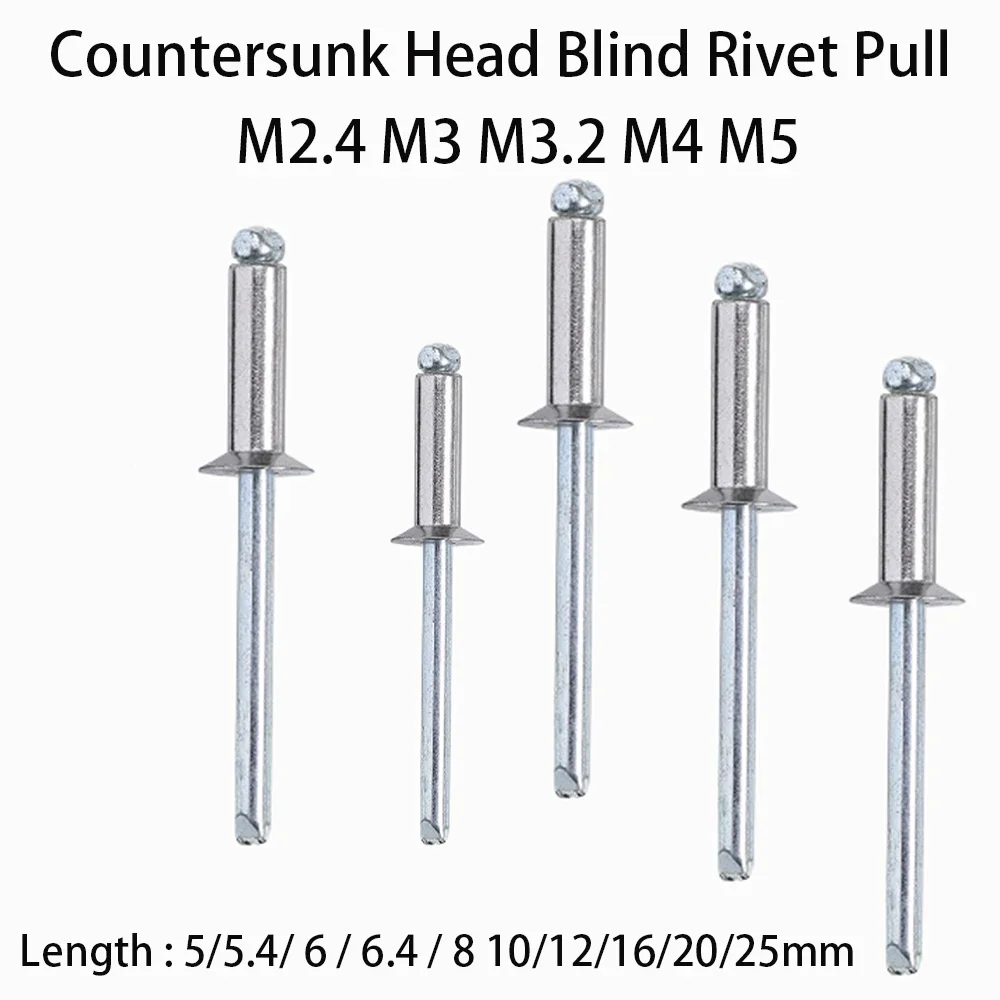 Aluminum Alloy Blind Pop Rivet M2.4 M3 M3.2 M4 M5 Countersunk Head Exhaust Rivet Decoration Nail Length 5/5.4/6/6.4/8-25mm