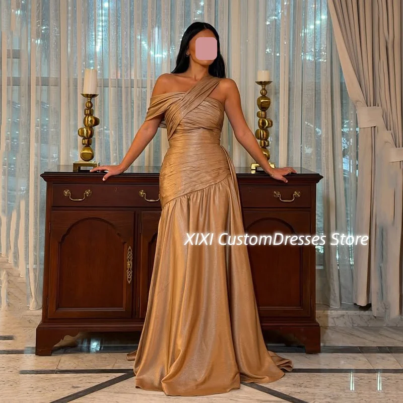 

Индивидуальный пошив: вечернее платье А-силуэта на одно плечо, длиной в пол, с рюшами, на молнии, без рукавов, для свадебных торжеств и вечеринок (Vestidos De Festa)