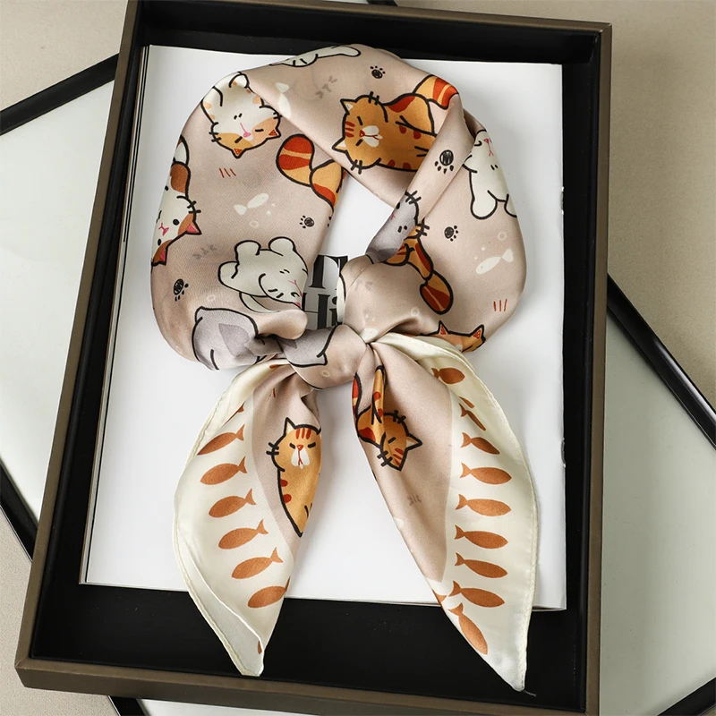 

2024 New Women Silk Flower Print Square Scarf Luxury Brand Female Beach Stoles Echarpe Satin Headband Shawl Wraps Bandana