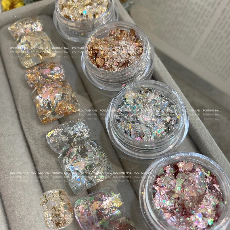4/2/1Box Irregular Foil Opal Nail Glitter Sequins Manicure Sparkly Gradient Polarized Flakes Gold Mixed DIY Nail Art Decoration