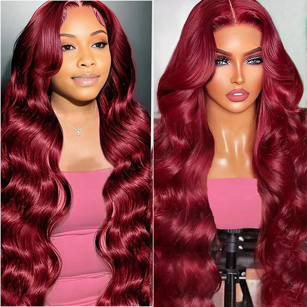 

99j Burgundy Body Wave 100% Human Hair 13x6 HD Transparent Lace Front Wig 13x4 Curly Colored 30 36 Inch Brazilian Hair for Women