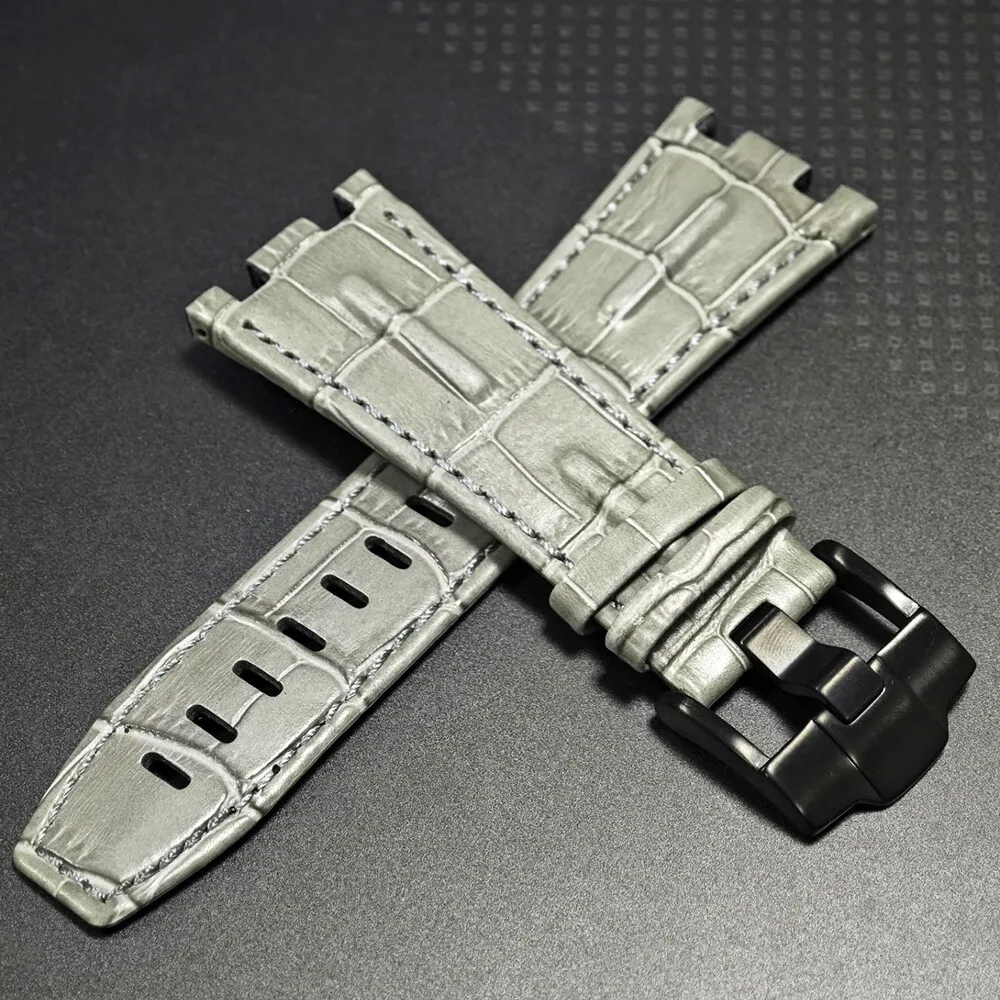 ل AP 42 مللي متر أوديمارس بيجيه رويال أوك أوفشور 28 مللي متر رمادي عالي الجودة حزام ساعة من الجلد مع مشبك أسود