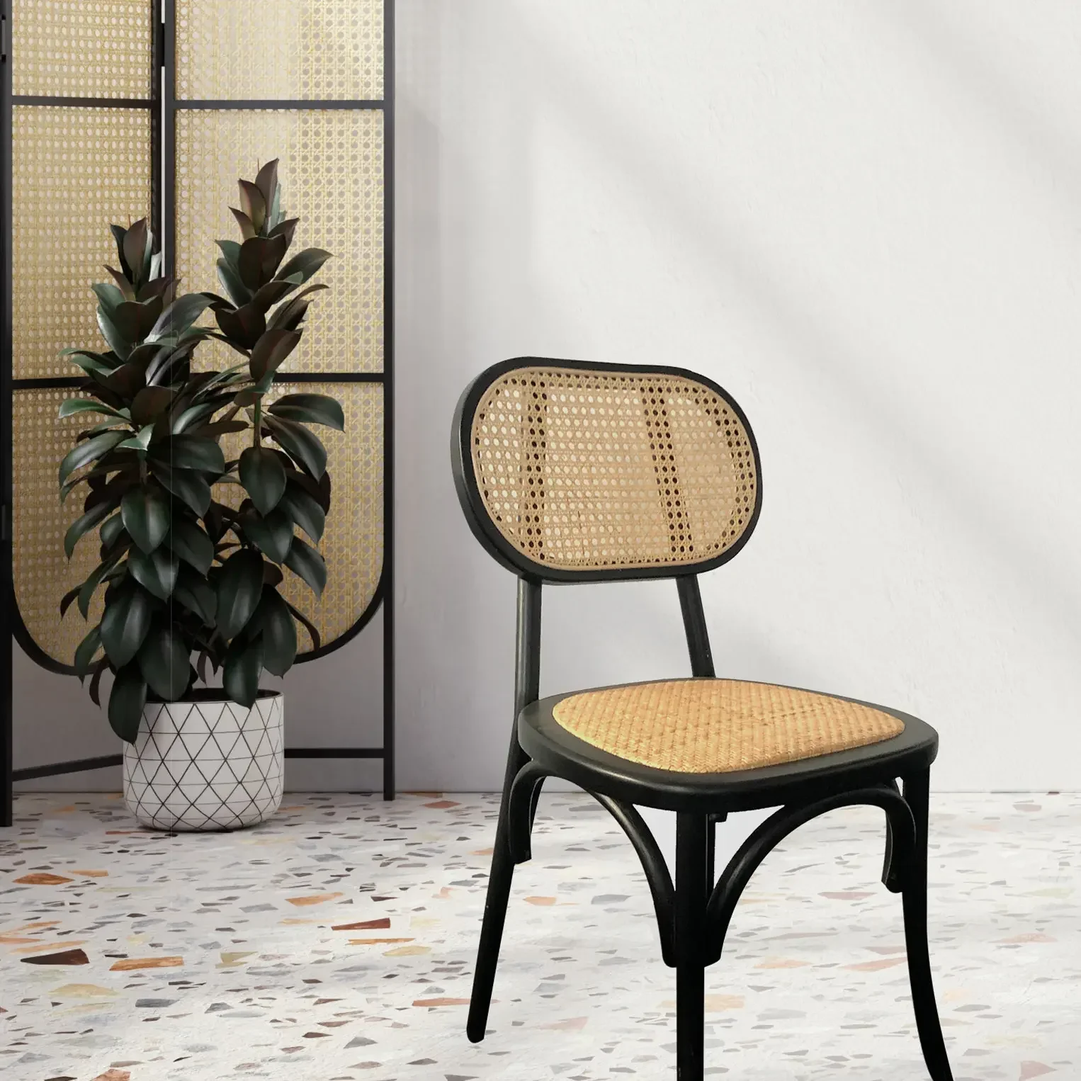 

-Wholesale Stackable Rattan Chairs Home Furniture Solid Wood Dining Chair Black Lacquer Dining Chairs