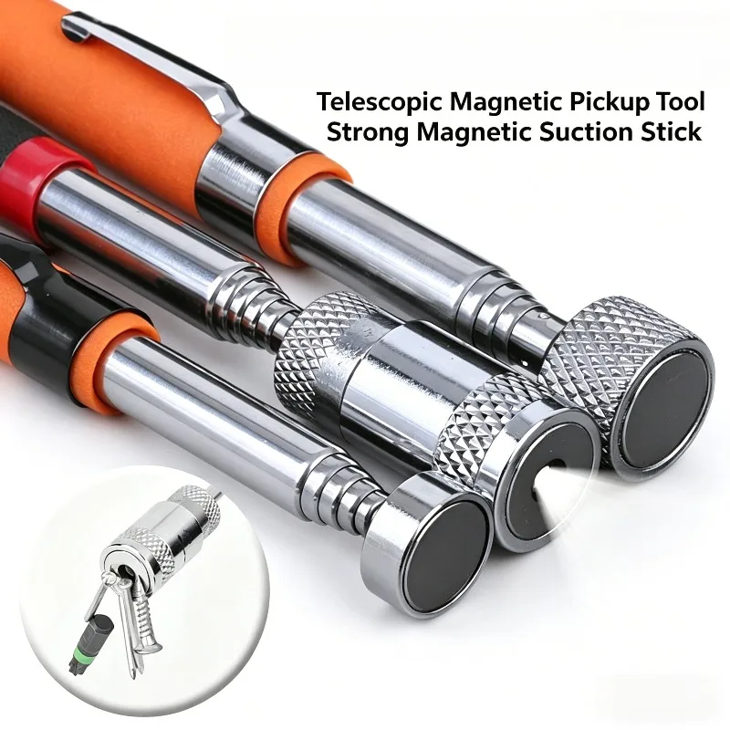 Flexible Telescoping Magnetic Pickup Tool with LED Light, 2-10 Lb Strong Magnet for Screws Nuts Retrieval,Automotive & Workshop