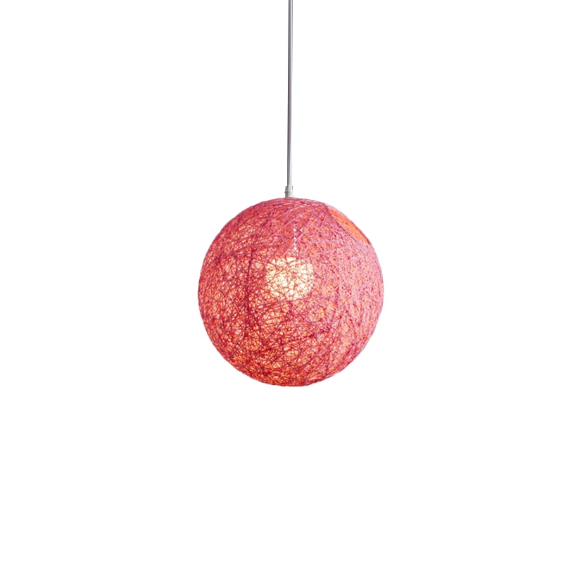 Pink Bamboo, Rattan And Hemp Ball Chandelier Individual Creativity Spherical Rattan Nest Lampshade