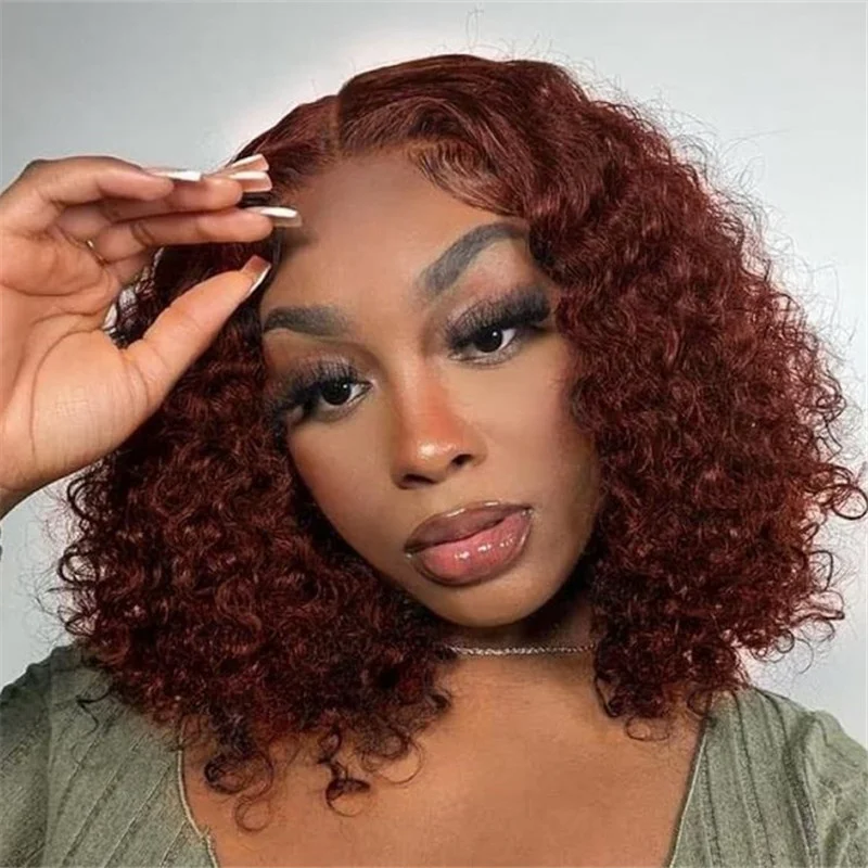 

30 Inch Reddish Brown Curly Lace Front Human Hair Wigs 13x6 13x4 Red Colored Deep Wave Lace Frontal Wig Bleached Knots Brazilian