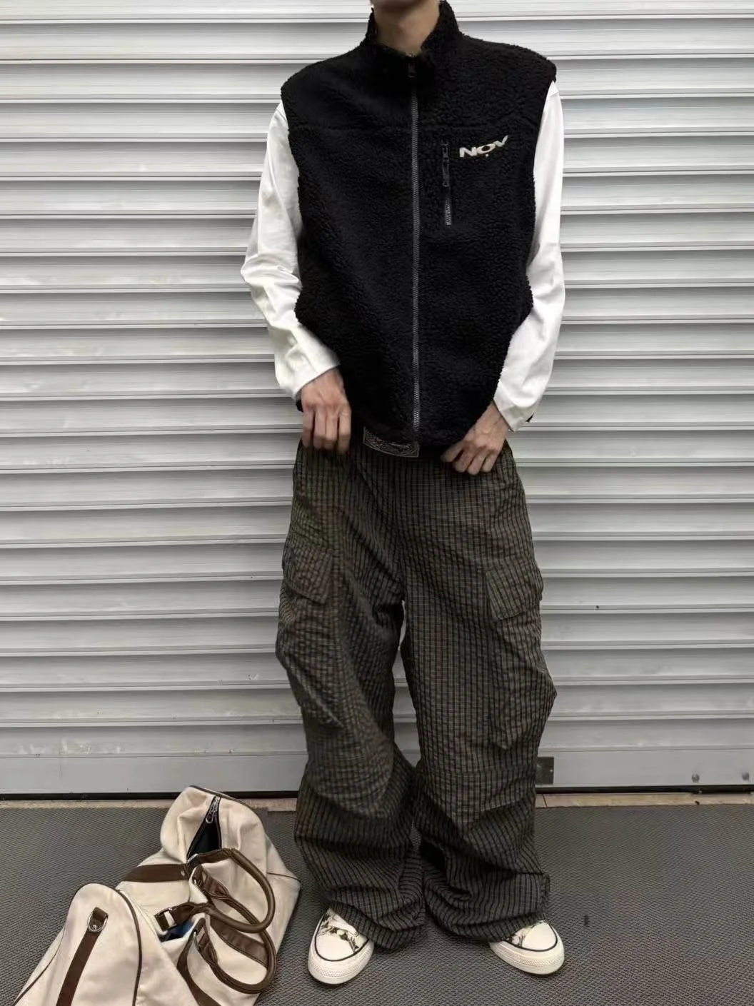 

Ретро-брюки-парашюты в американском стиле с вышивкой и клетчатым узором, повседневные свободные женские брюки с большими карманами, рабочая одежда, длинные брюки для пар