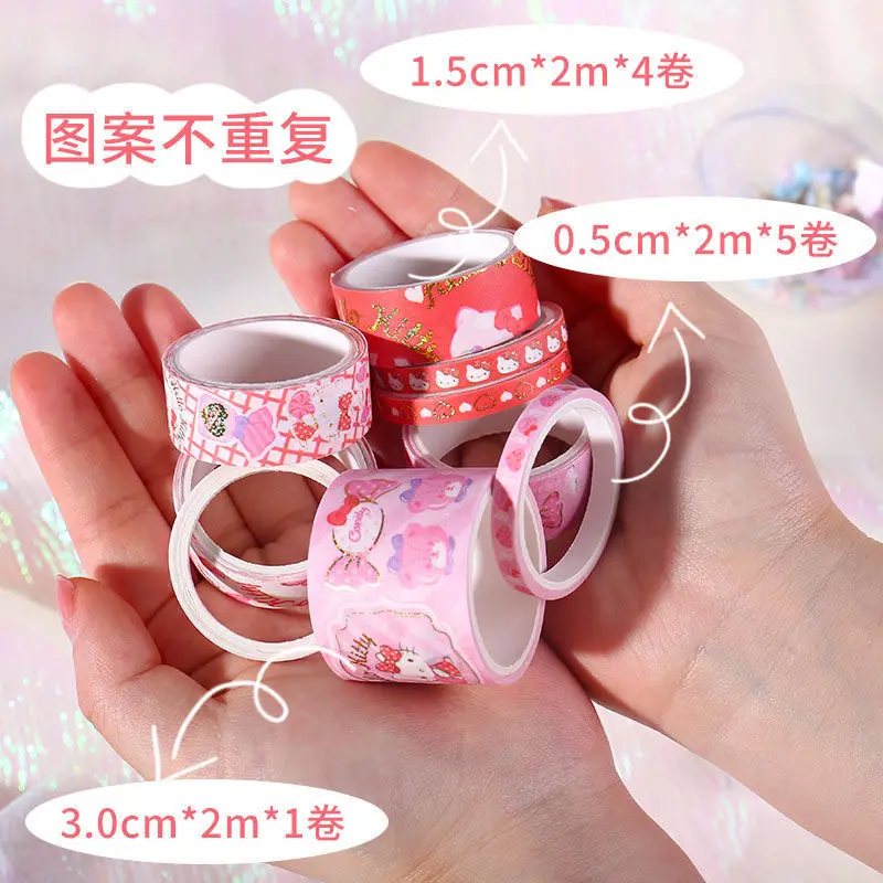 Sanrio Good Times Cute Cartoon Cinnamoroll Kuromi Handbook Tape 10 Rolls Hot Stamping Stickers