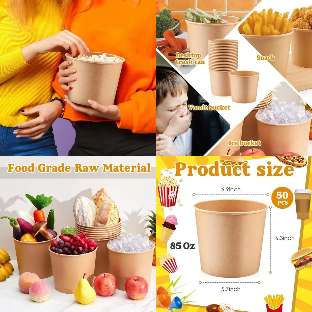 

Bulk 85oz Kraft Paper Food Buckets, 50 Pack, Disposable for Parties & Celebrations