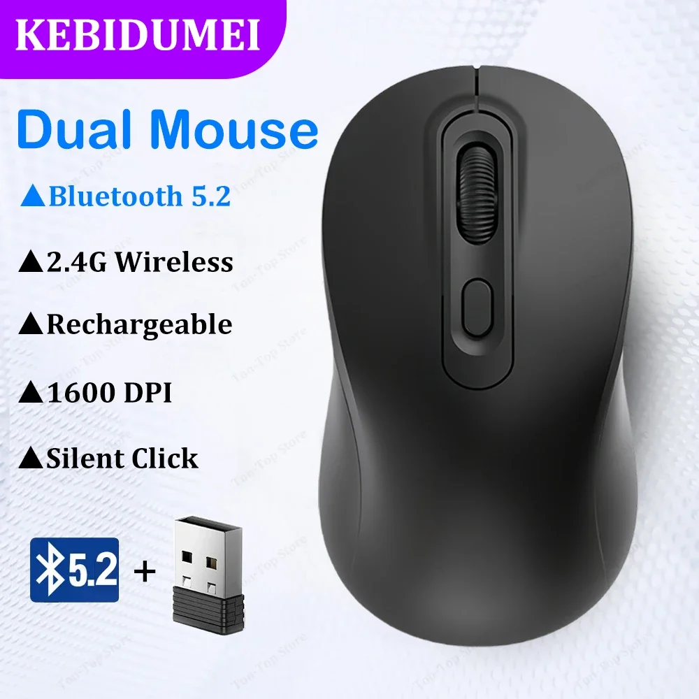 Bluetooth 5.2 Mouse 2.4G Wireless Mouse Rechargeable Dual Mode Gaming Mouse Silent Mouse 1600 DPI Mice For PC Laptop MacBook Pro