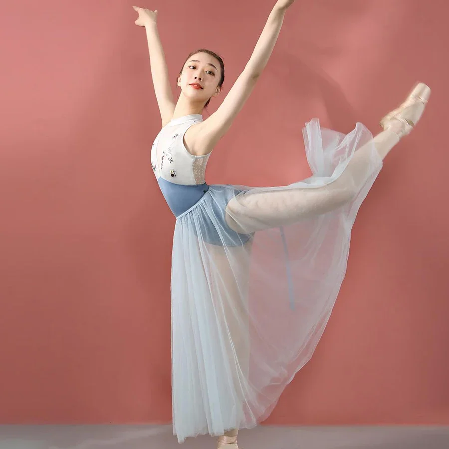 Women Romantic for Dancing Dance Lyrical Tulle Tutu Ballet Ballerina Dancewear Long Contemporary Skirt