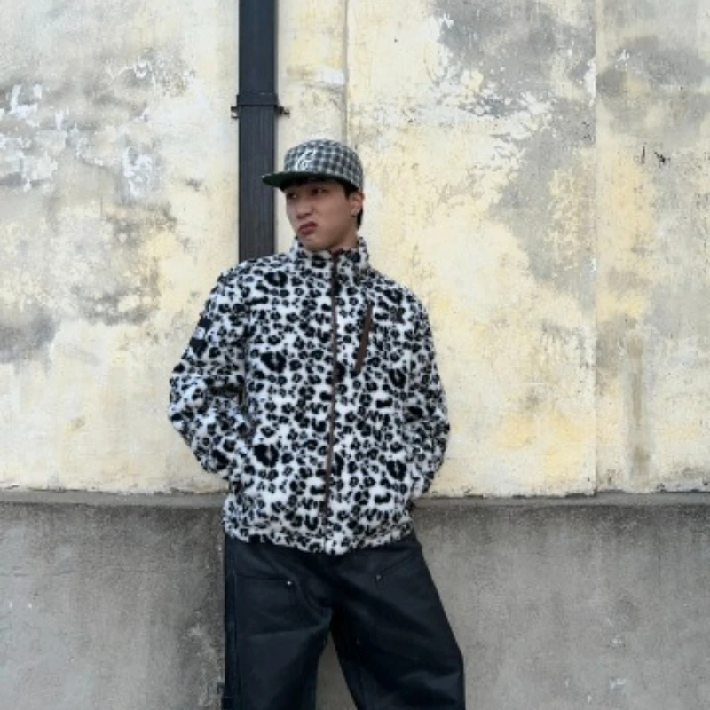 THE NORTH FACE Leopard Print Logo Labeled Fleece Cotton Jacket Unisex Warm Windproof Suitable Outdoor Sports