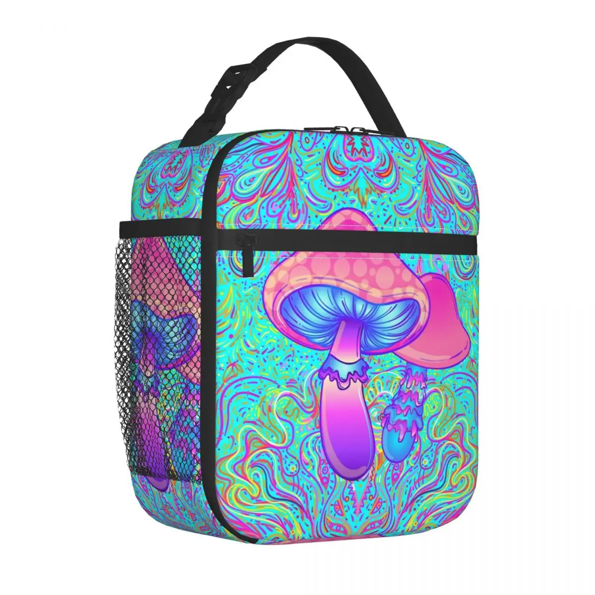 Magic Mushroom Trippy Psychedelic Neon Pastel Goth Insulated Lunch Bag for Women Portable Thermal Cooler Lunch Box Kids Children