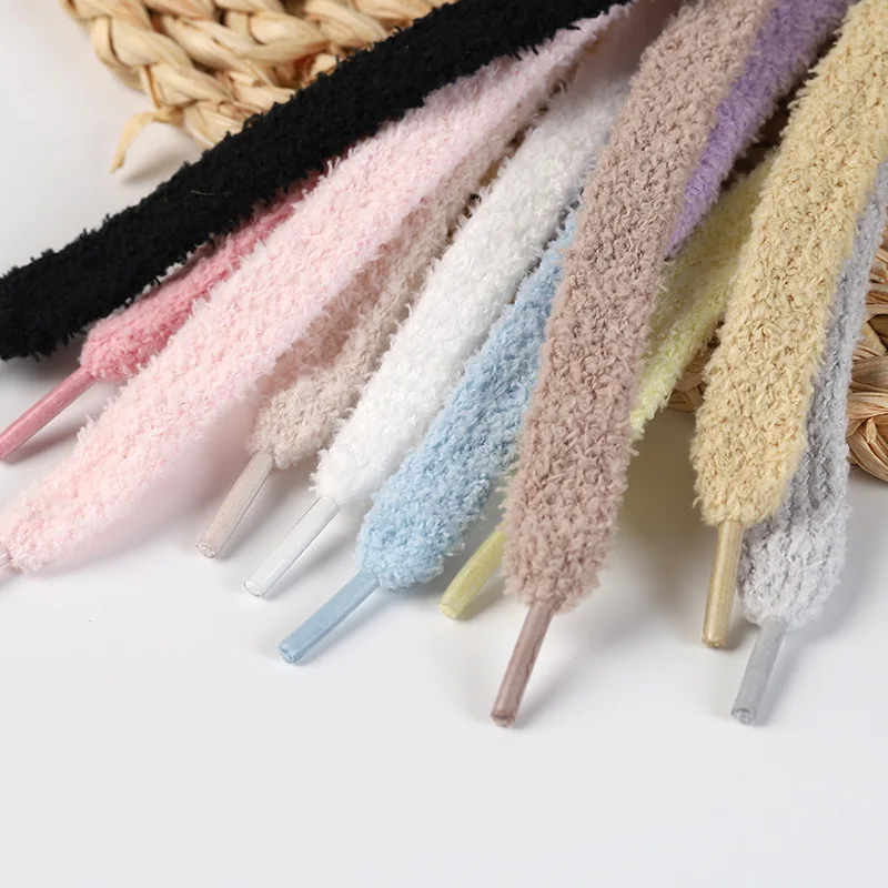 

Модные плюшевые шнурки для полотенец толщиной шириной 12 мм, большой толстый пушистый нечеткий дизайн, идеально подходит для женщин, повседневные кроссовки, женская обувь