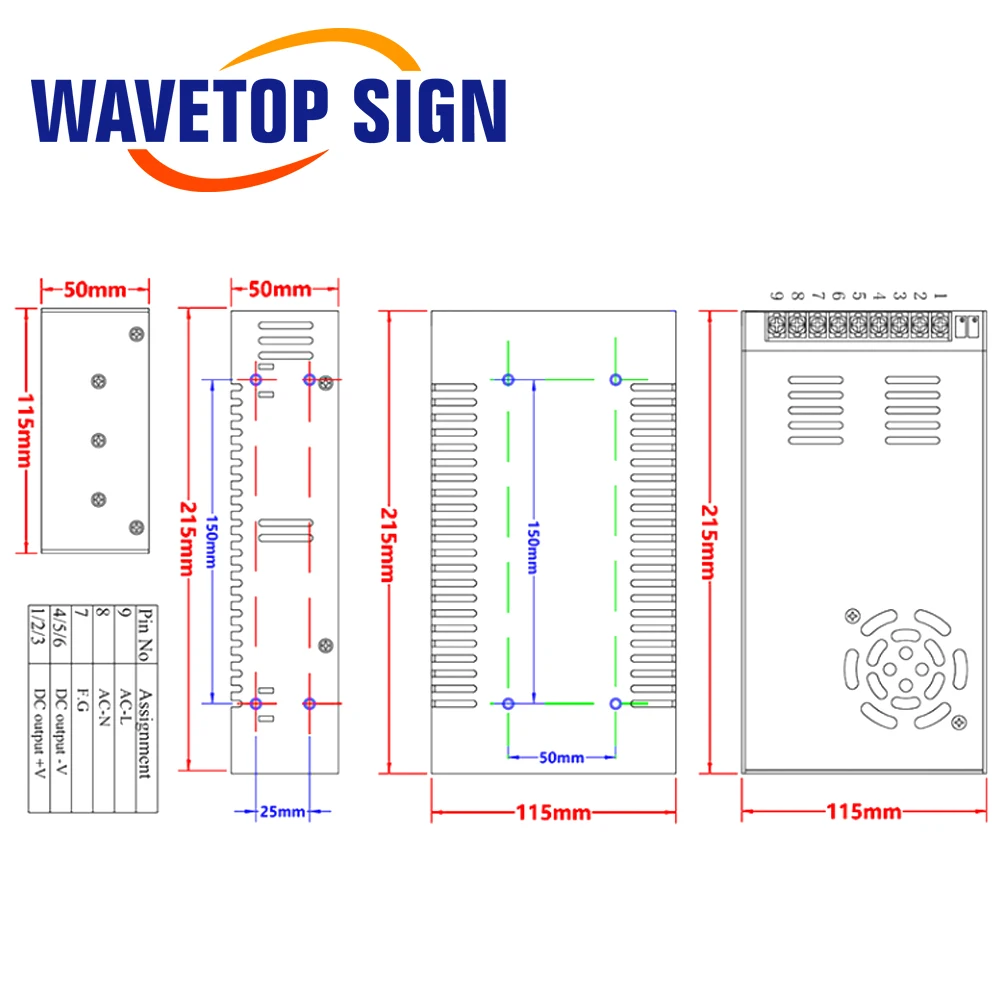 WaveTopSign 360W Switch Power Supply S-360W DC12V-110V Single Output for Laser Machine