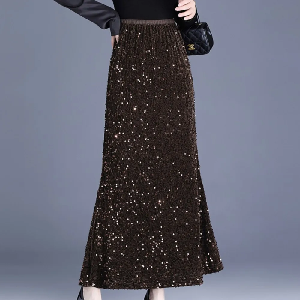 

Fashion sequin skirt women elastic waist long vintage Elegant Lady