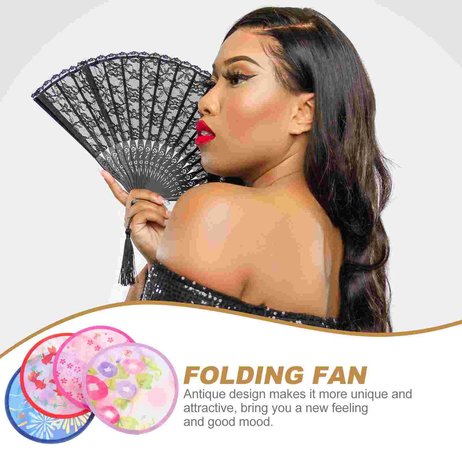 4 Pcs Kids Fan Hand Held Round for Woman Slow Rebound Memory Steel Wire Retro Foldable Handheld Miss Decor