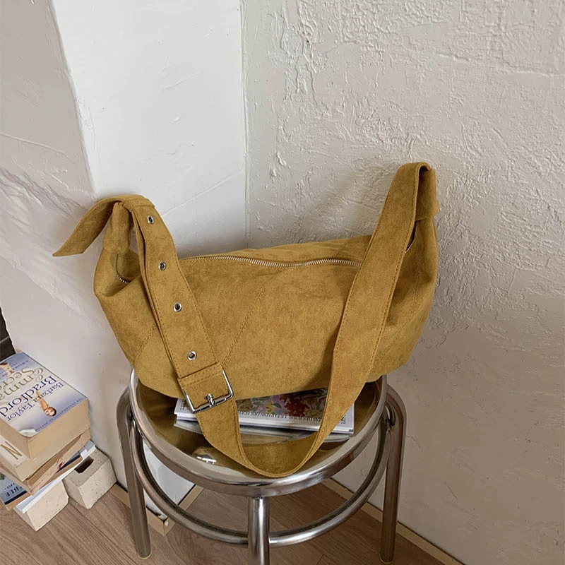 

Faux Suede Zipper Large Capacity Crossbody Bags Solid Color Simple Ladies Bags on Sale 2025 Brand Versatile Women's Handbags