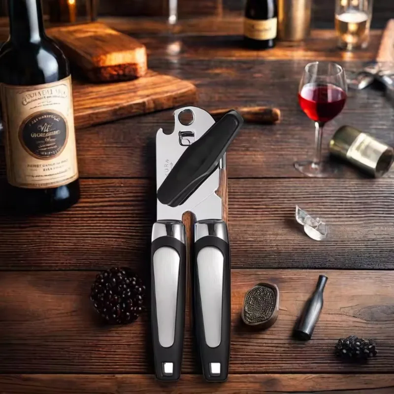 Heavy Duty Stainless Steel Manual Can Opener with Ergonomic Handle for Kitchen Safety Smooth Edge Cut and Built-in Bottle Opener