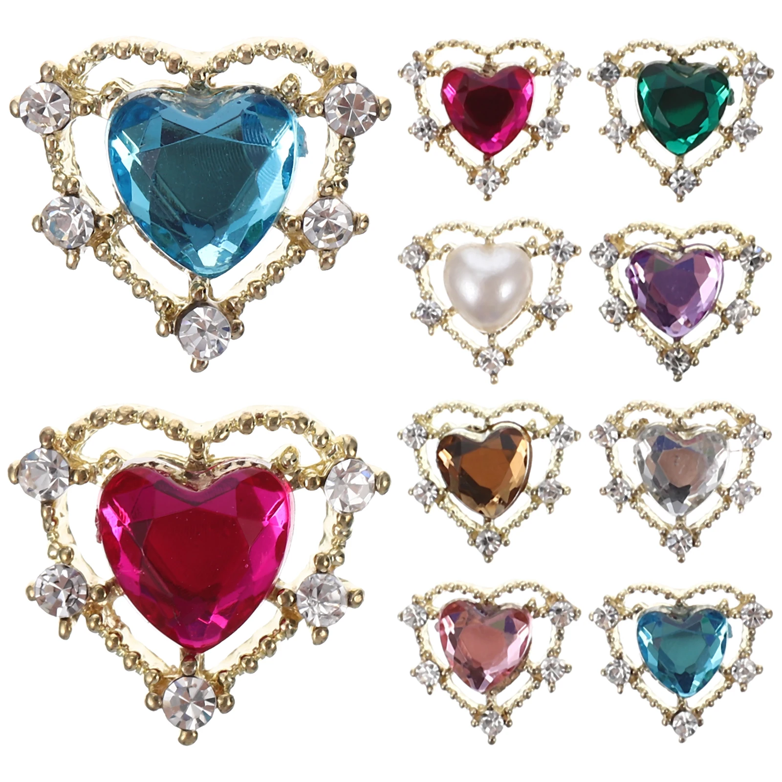 

10pcs Colorful Nail Diamonds Rhinestones DIY Manicure Decor Golden Heart Charms for Nails Embellishment Salon Use Flat Back