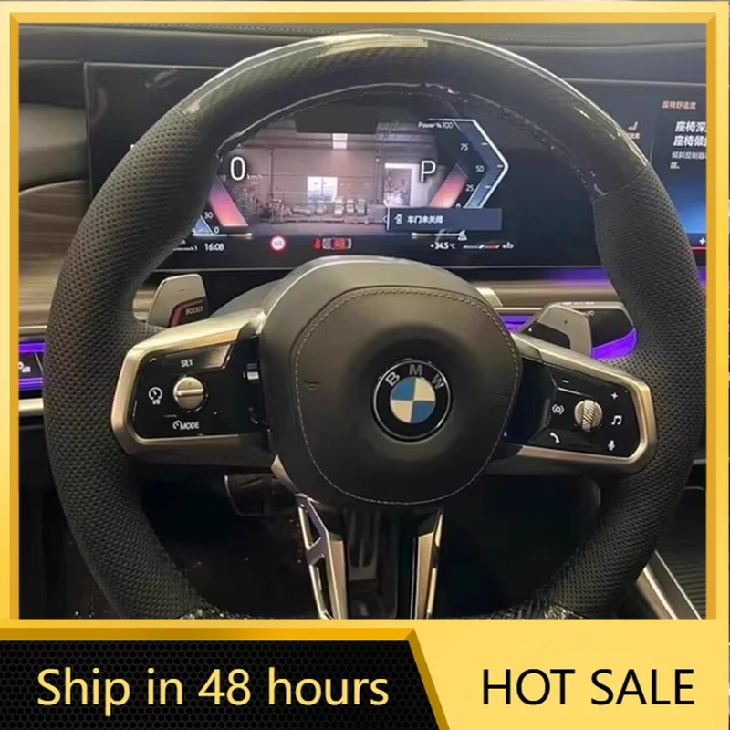

Чехол на руль автомобиля из натуральной кожи с вышитыми эмблемами и карбоновыми вставками для BMW 325i 330LI 740li 530LI 2025