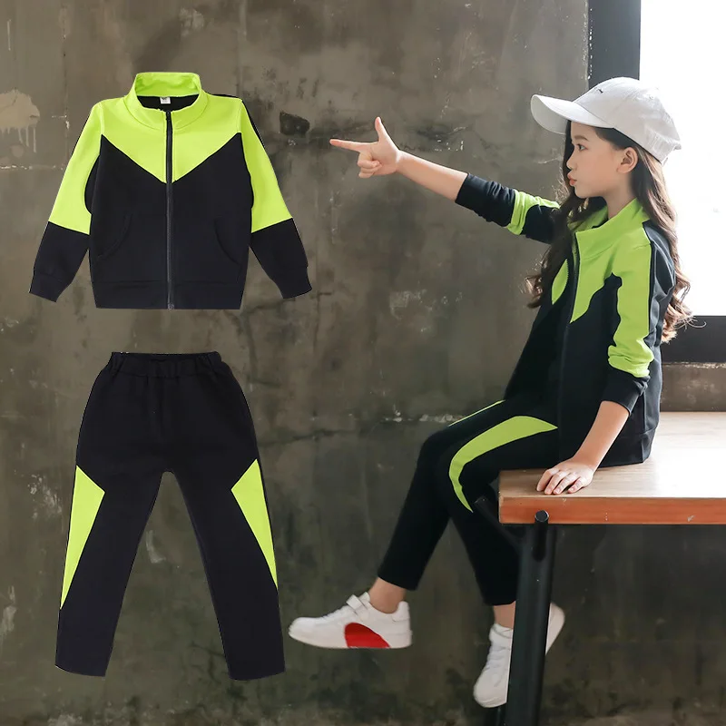 

Girls Autumn Clothes Contrast Color Sports Suit 2023 New Girl Funky Casual Two-Piece Set Kids Clothes Girls 4-6y 7-12y