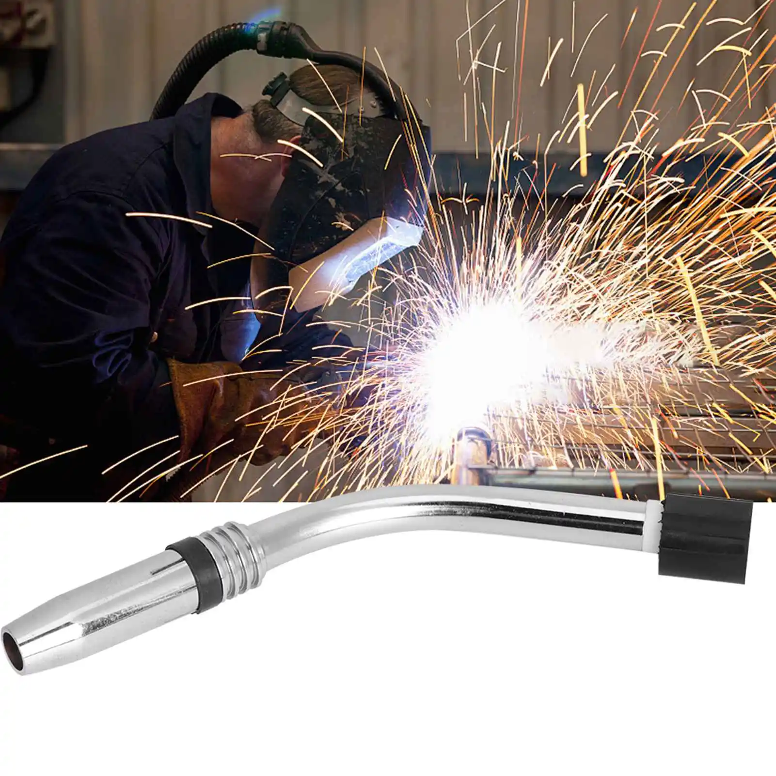 24KD Welding Torch Connecting 24KD Welding Torch Swan Neck MIG for Binzel Abicor  W/Nozzle 9mm Stainless Steel Brass