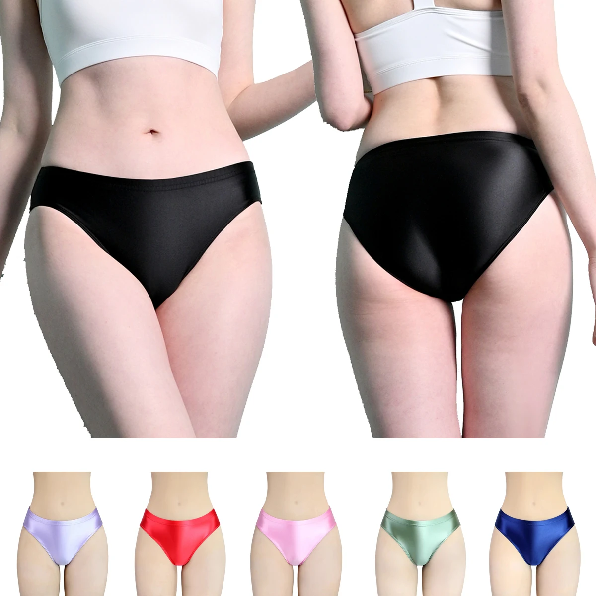 

MJINM Women Low-Rise Sports Briefs Sexy Beauty Silky Glossy Stretchy Smooth Single Layer Thin Underwear Dry-Quick Breathable Gym