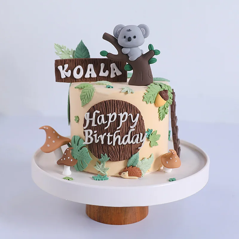 Cute Forest Animal Cake Toppers Jungle Party Kids Birthday Party Cakes Decoration Mushroom Leaf Ladder Cake Insert Parties Favor