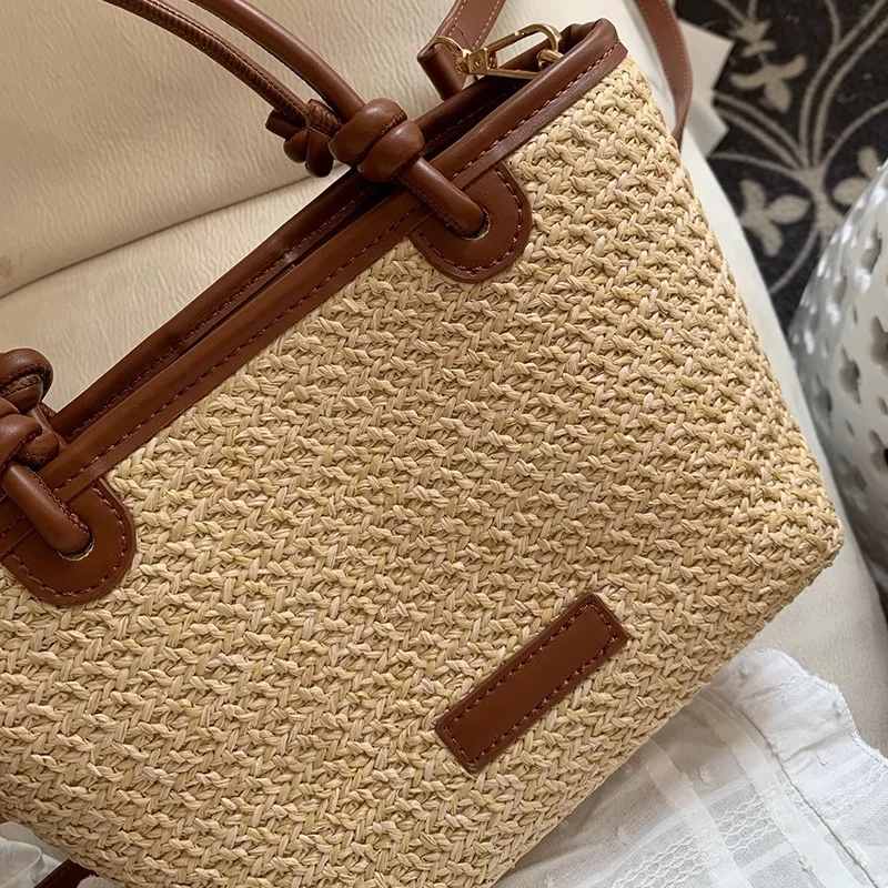 New Straw Woven Crossbody Bags For Women 2024 Summer Rattan Vacation Bucket Shoulder Bags Summer Seaside Beach Handheld Handbags