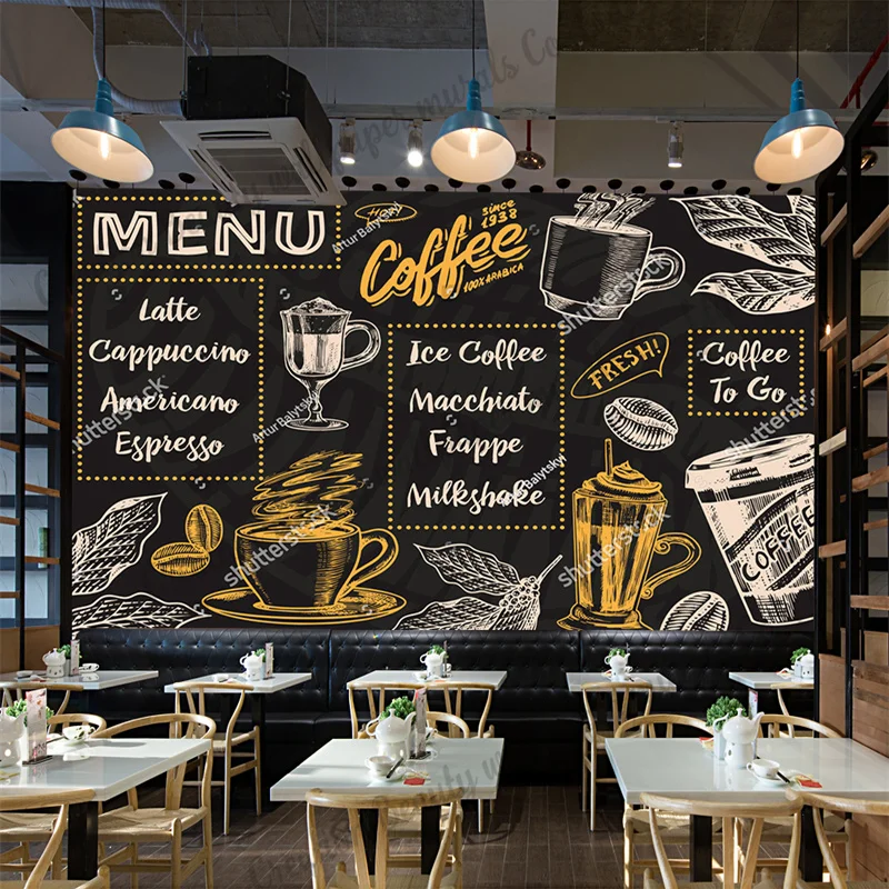 Custom Blackboard Cafe Wallpapers Industrial Decor Mural Restaurant Coffee Shop Kitchen Background Wall Paper Papel De Parede