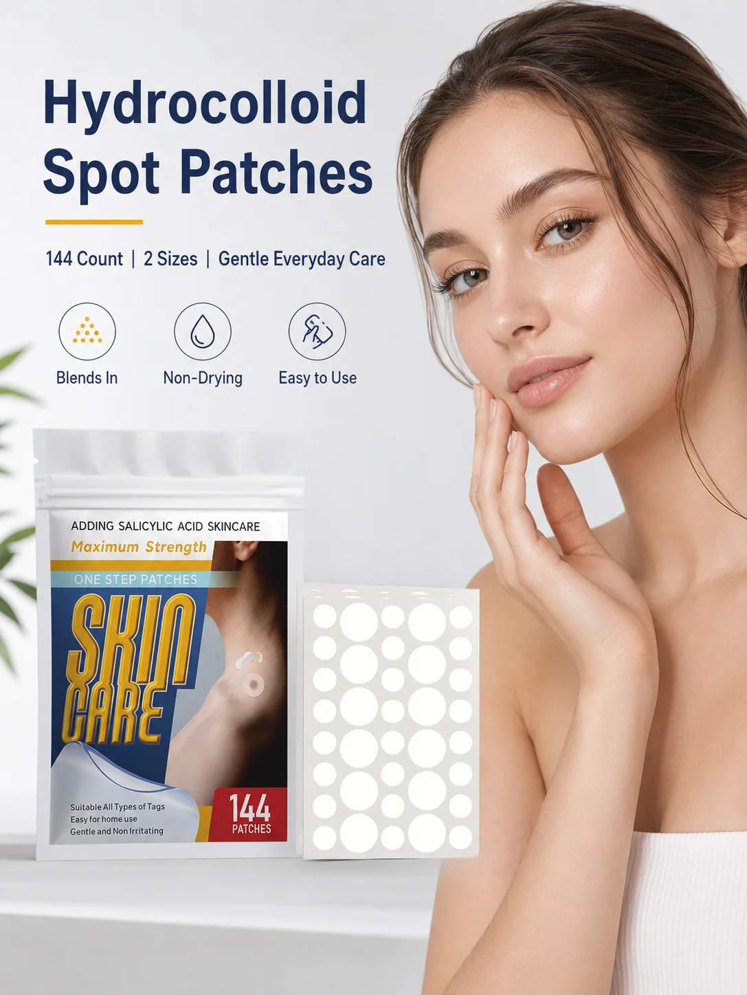 144pcs Hydrocolloid Blemish Patches Invisible Acne Spot Cover Pimple Patch for Face Skin Care Mixed Sizes