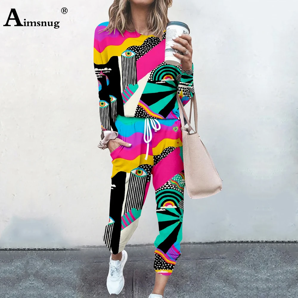 

Aimsnug 2022 Autumn Tracksuit set women Fashion 3D Print Two Piece Sets long sleeve casual Sweatshirt and Pants 2Pcs Outfits