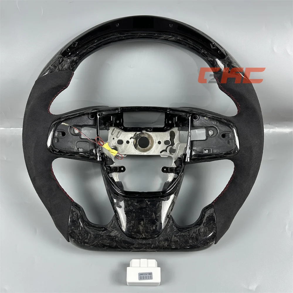

Customized black suede forged carbon fiber LED steering wheel for 2016 2017 2018 2019 2020 2021 H-onda C-ivic car accessories
