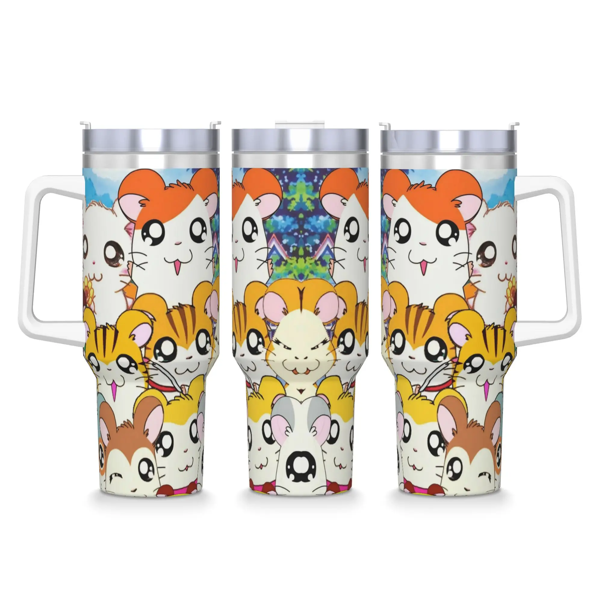 Cute Hamtaro  Stainless Steel Tumbler  Travel Coffee Mug With Straws and Lid Large Capacity Car Mugs Hot Drinks Water Bottle