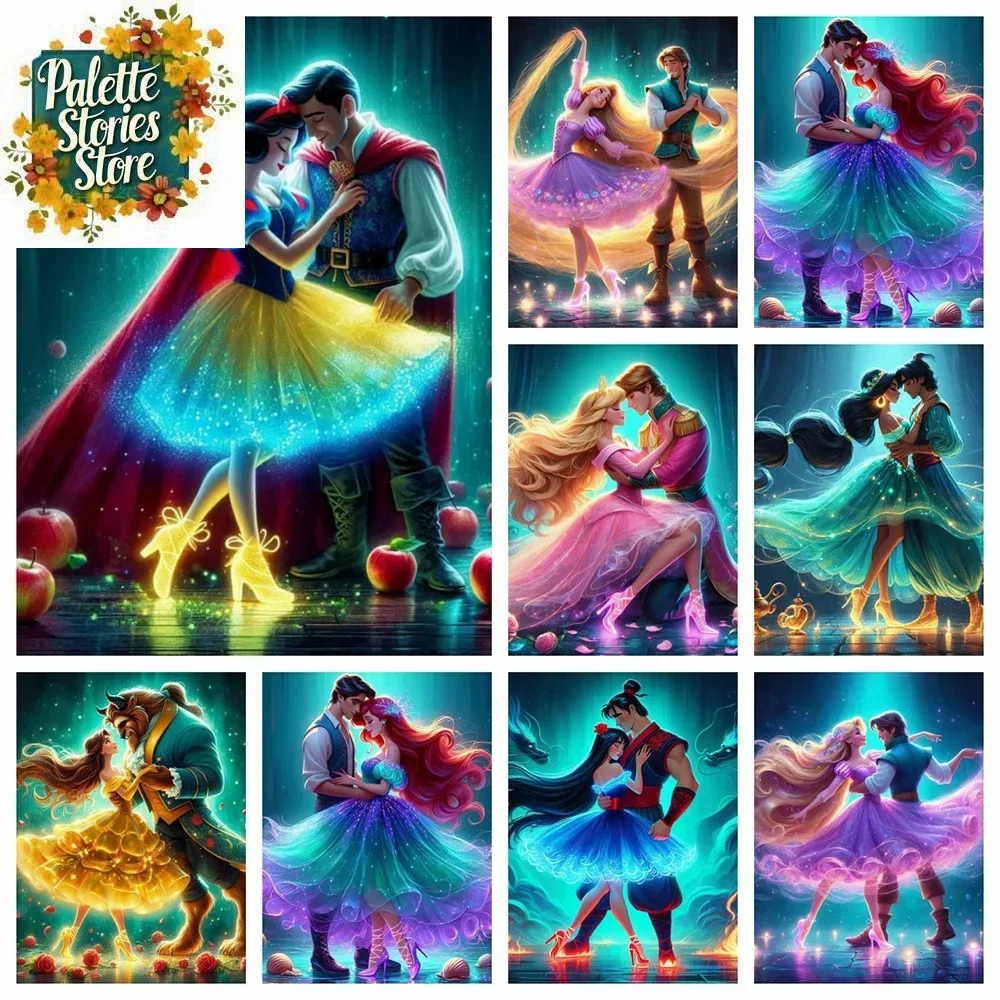 

Набор красок Диснея для взрослых, картина маслом русалки по номерам, Белоснежка, принцесса, принц для влюбленных, холст, мультяшный подарок ручной работы, рамка