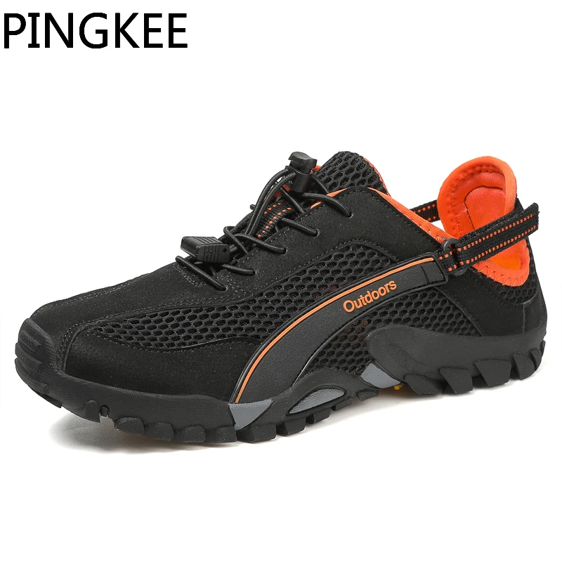 PINGKEE Light Unisex Air Mesh Lace-lock Bungee Cord Water Aqua Drainage Hole Men's Sneakers Shoes Summer Hiking Sandals For Men